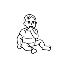 The baby is sitting color line icon.  Toddler development.