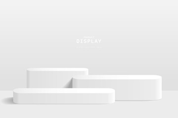 Clean white 3d room with set of round podium or stand for product display. podium scene for product display or mockup. stage for showcase. 3d Vector rendering. design for advertise or promote product. - obrazy, fototapety, plakaty