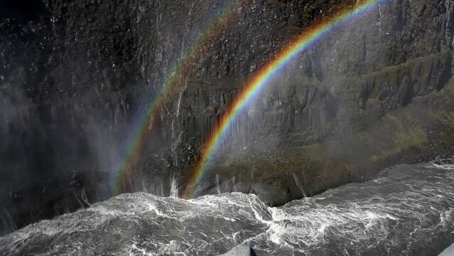 Gullfoss, the famous icelandic waterfall, part of the Golden Circle. Summer season, sunny day. Iceland, Europe.