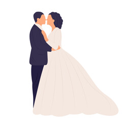 flat style bride and groom isolated, vector