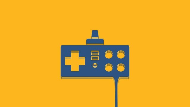 Blue Gamepad icon isolated on orange background. Game controller. 4K Video motion graphic animation