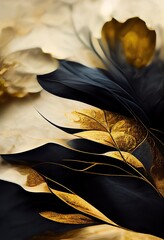 Floral black and gold abstract Background Image Photography with mood lightspots, sparkles and mist with natural texture
