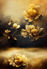 Floral black and gold abstract Background Image Photography with mood lightspots, sparkles and mist with natural texture
