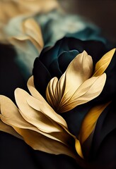 Floral black and gold abstract Background Image Photography with mood lightspots, sparkles and mist with natural texture
