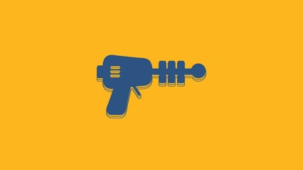 Blue Ray gun icon isolated on orange background. Laser weapon. Space blaster. 4K Video motion graphic animation - Powered by Adobe