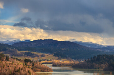 cloudy spring day at Solina lake in Bieszczady mountains