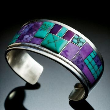 AI Sterling Silver Turquoise Sugilite Cuff Bracelet Jewelry Traditional Native American