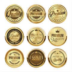 Collection of golden badges and labels retro style  