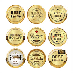 Collection of golden badges and labels retro style  