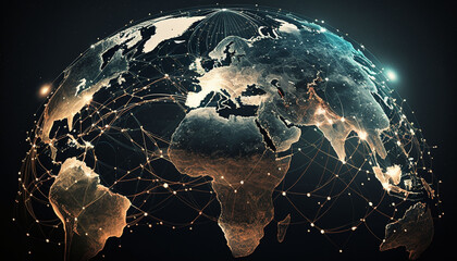 Map of the Earth with global social networks connected