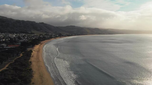 Apollo Bay from drone, coastline of the Great Ocean Road, Australia