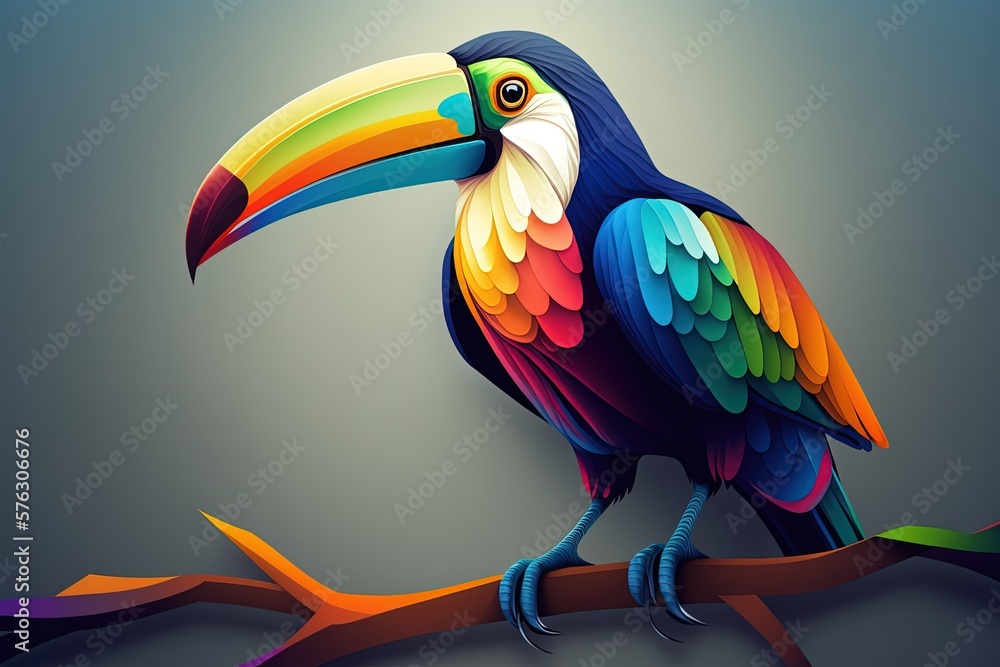 Aufkleber grey background with a toucan. generative ai