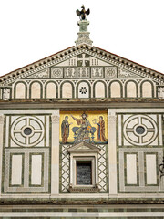 Florence. Facade of the famous Basilica of San Miniato al Monte in Florentine Romanesque style (1013 - XII century). Isolated on white or transparent background. Tuscany, Italy, Europe. Png.