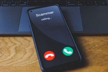 Phone call from scammer. Incoming scam call concept