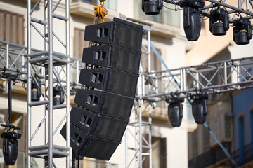Outdoor rock concert speakers and stage