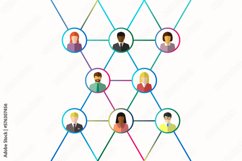 Poster networking and network concept with ethnically diverse group of people connected by lines