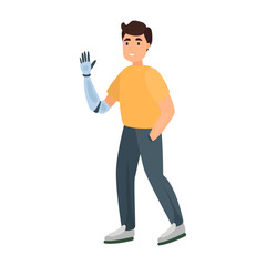 Guy with hand prosthesis flat icon. Colored vector element from disabled collection. Creative Guy with hand prosthesis icon for web design, templates and infographics.