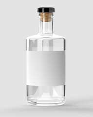 Clear spirit bottle, front view.  - obrazy, fototapety, plakaty