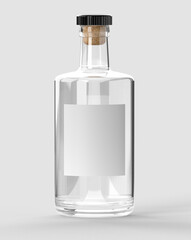 Clear spirit bottle, front view. 