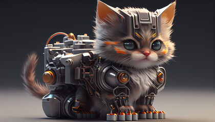 Futuristic Feline Mechanic: The Adorable Cyberpunk Cat, Cute Mechanic Cat in a Cyberpunk World, Mechanized Meow
