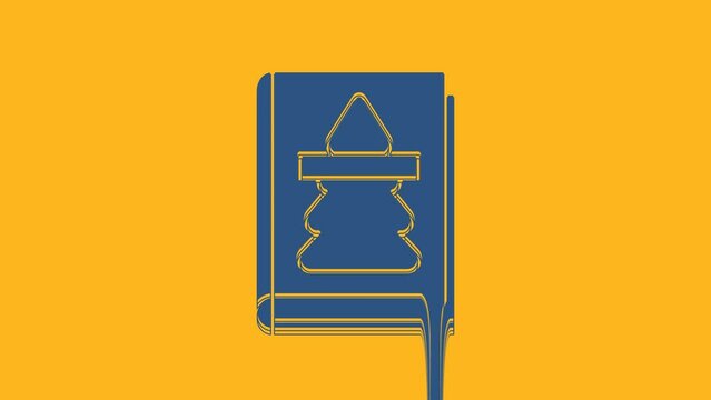Blue Christmas book cover or flyer template icon isolated on orange background. Merry Christmas and Happy New Year. 4K Video motion graphic animation