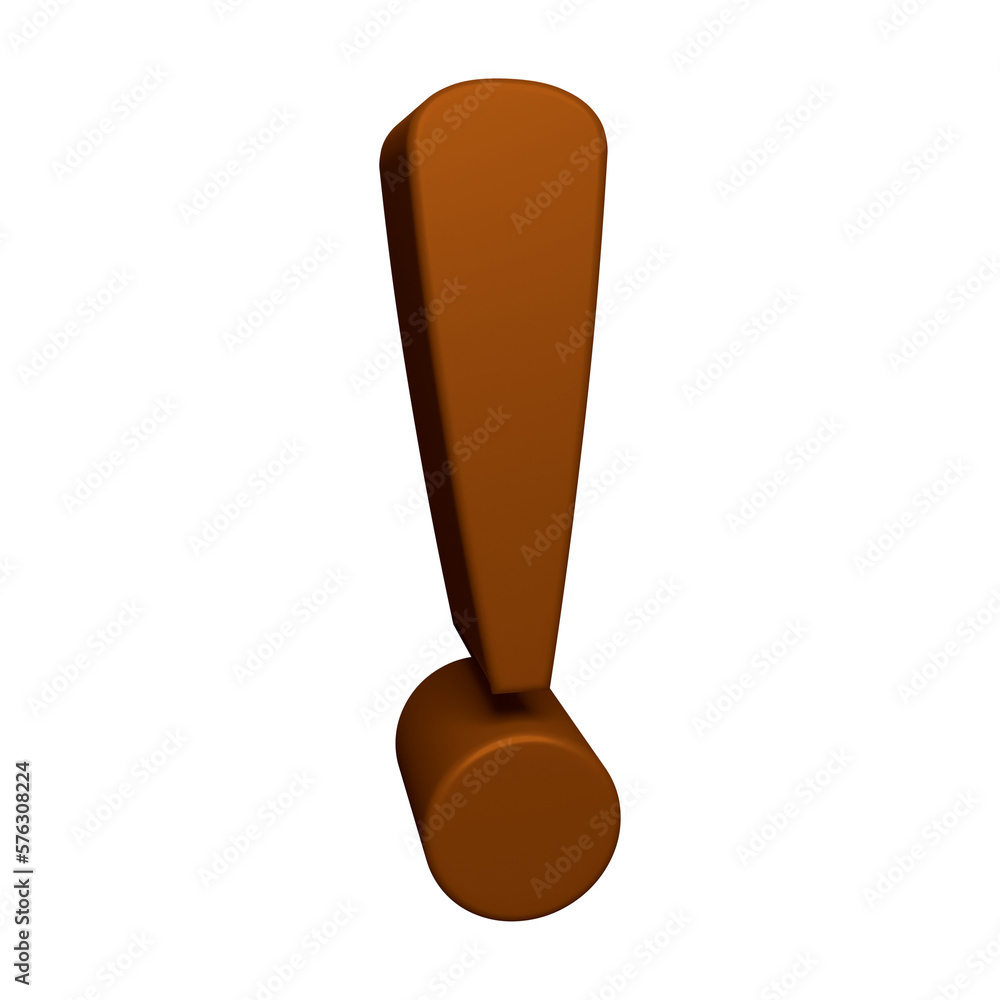 Poster brown exclamation mark symbol or icon design in 3d rendering