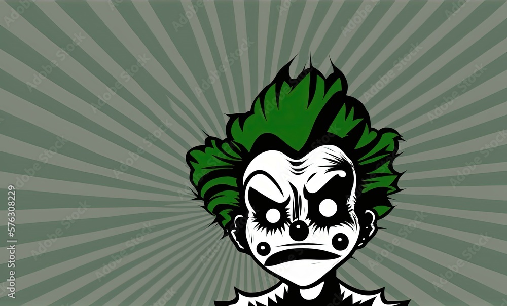 Poster a terrifying clown stares at you. separated from the background color. generative ai