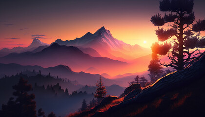 mountains, sunrise