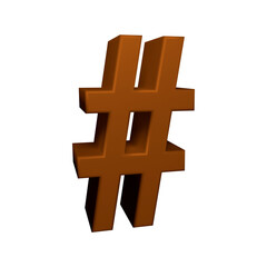 Brown hashtag symbol or icon design in 3d rendering