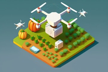 Drone Agricultural Smart Learning Isometric Learning Environment Pesticide. Generative AI