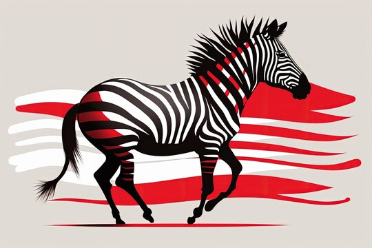 The Great Plains are in Full Gallop The zebra's ears perked up, and it looked at us curiously. A striped stallion is depicted in full color. image used as a symbol or decorative element to promote vis