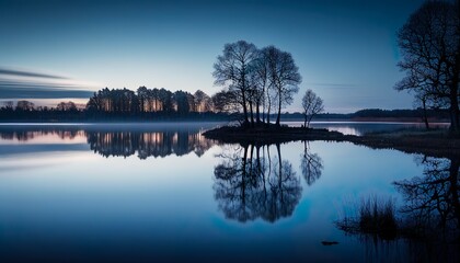 Mystical Lake: A Haunting Image of a Lake During the Blue Hour with Fog