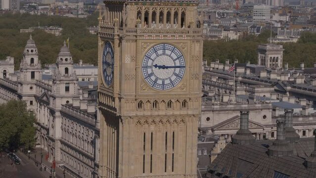 Aerial drone telephoto close up shot of Big Ben