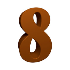 Brown number 8 in 3d rendering for math, business and education concept.