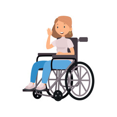 Fototapeta premium Woman in wheelchair flat icon. Colored vector element from disabled collection. Creative Woman in wheelchair icon for web design, templates and infographics.