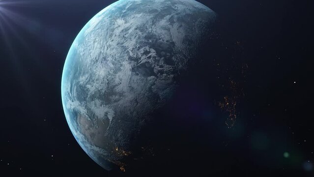 3D Planet Earth Animation. View From Space showing Realistic Earth Surface. Outer Space Background. 4K