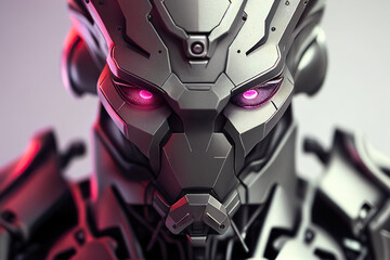 Fototapeta premium Robot head. Close up of robot face. Generative AI.