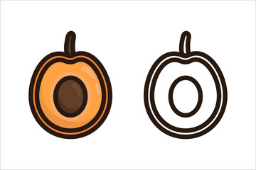 Healthy Food Icons. Apricot. Orange. Flat design vector illustration of fruit on white background. Color, black and white icons