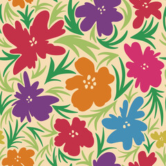 Modern Abstract Floral Sketch Hand Drawn Floral Seamless Pattern