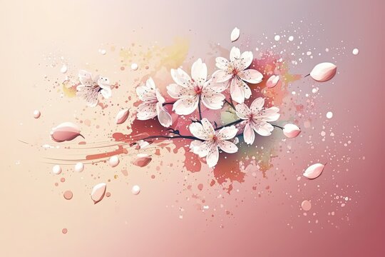 A lovely picture of white cherry blossoms floating in the air on a soft pink background, evoking the freshness of spring. Having a baby by levitation. Picture quality is excellent. Generative AI