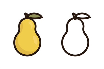 Healthy Food Icons. Pear. Yellow. Flat design vector illustration of fruit on white background. Color, black and white icons