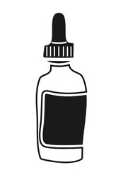 Dropper bottle doodle isolated on white background. Vector illustration. Front view. Cosmetics, medicine design. Health and beauty care concept