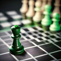 Chess board pawn with green finance graph for success trading strategy on background statement growing tendency game bishop pieces checkered obscure puppets  Generative AI - obrazy, fototapety, plakaty