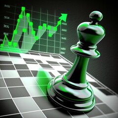 Chess board pawn with green finance graph for success trading strategy on background statement 
growing tendency game bishop pieces checkered Generative AI