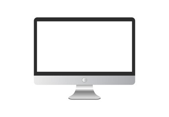 Realistic Computer Monitor Silver Frame Isolated Vector Illustration
