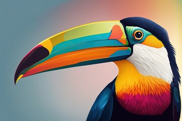 Fototapeta premium Colorful gigantic toucan at extreme close up. Generative AI