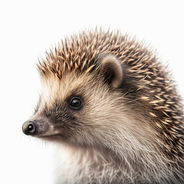 Realistic head hedgehog on a white background, generative AI