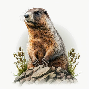 Realistic  bobak  head marmot on a white background, generative AI