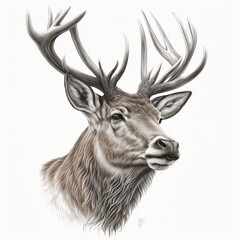 Realistic head deer on a white background, generative AI
