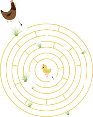 A maze with a chicken and a chicken on it